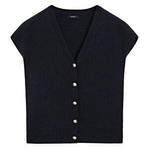 New Massimo Dutti Sleeveless V-Neck Button Cardigan Vest - Black